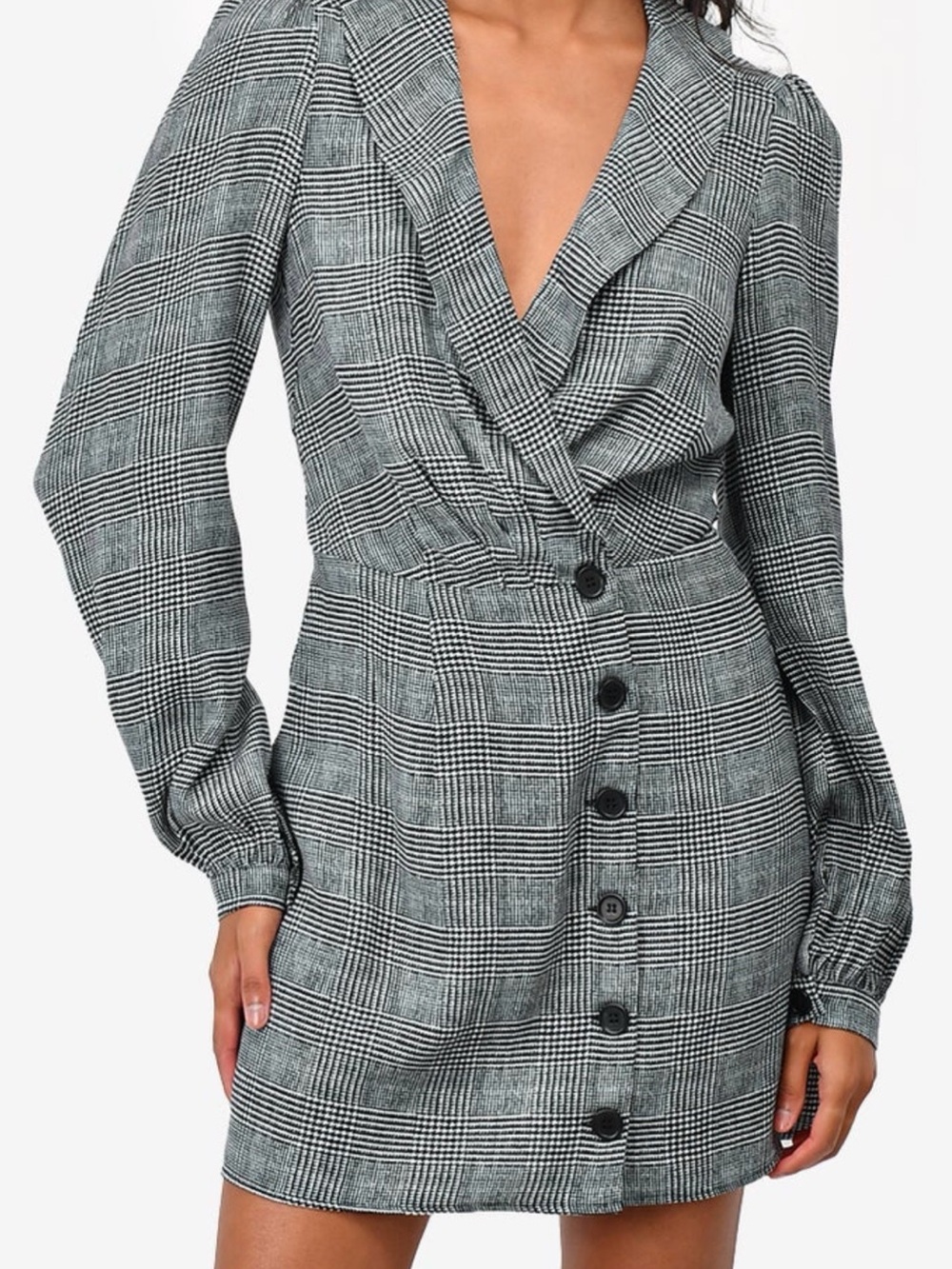 Reformation Gray & Black Plaid Long-Sleeve Wrap Dress size 2 (bin13)